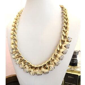 CREAM GOLD LINK CHAIN CRYSTAL CHOKER SET